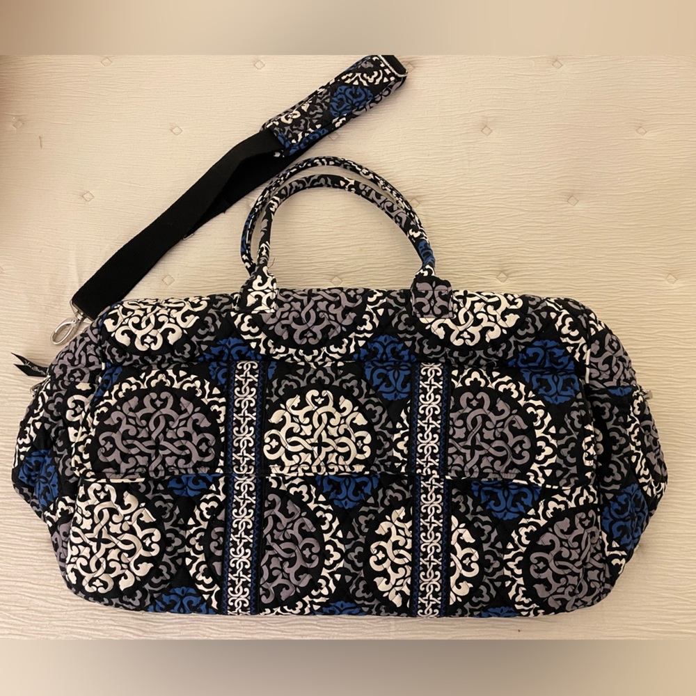 Vera Bradley Quilted Laptop Tote in Black, White & Blue